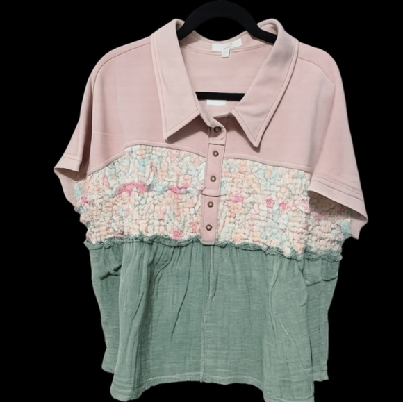 #1231 Oli & Hali BlushHorizon Mixed Media Top - Picture 2 of 3